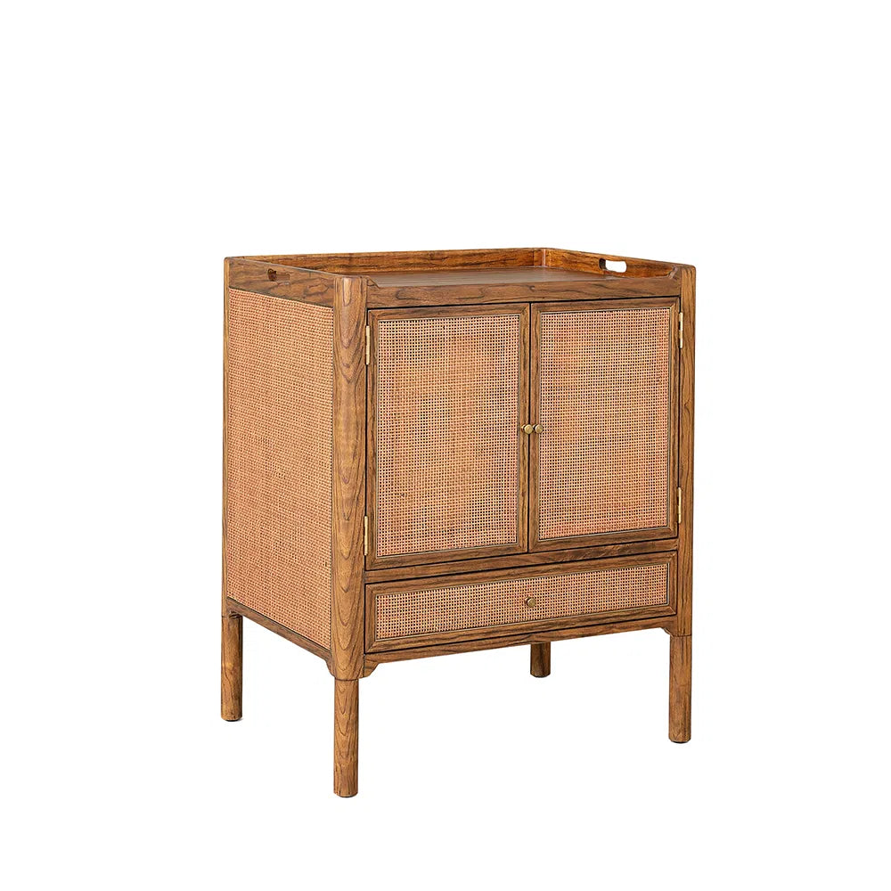 Julian Chichester | Monty Bedside in Light African Walnut & Rattan