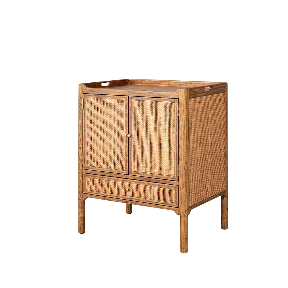 Julian Chichester | Monty Bedside in Light African Walnut & Rattan