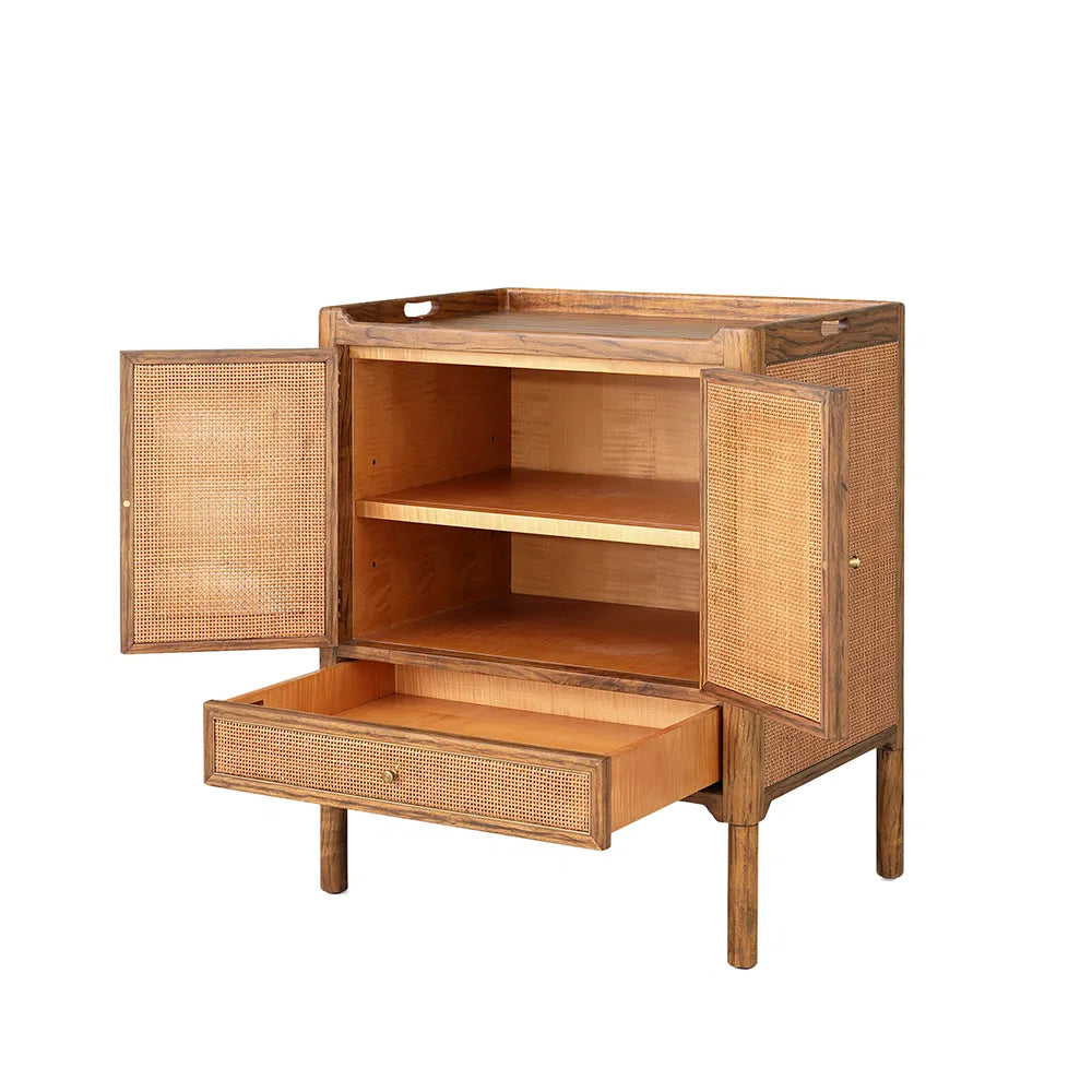 Julian Chichester | Monty Bedside in Light African Walnut & Rattan