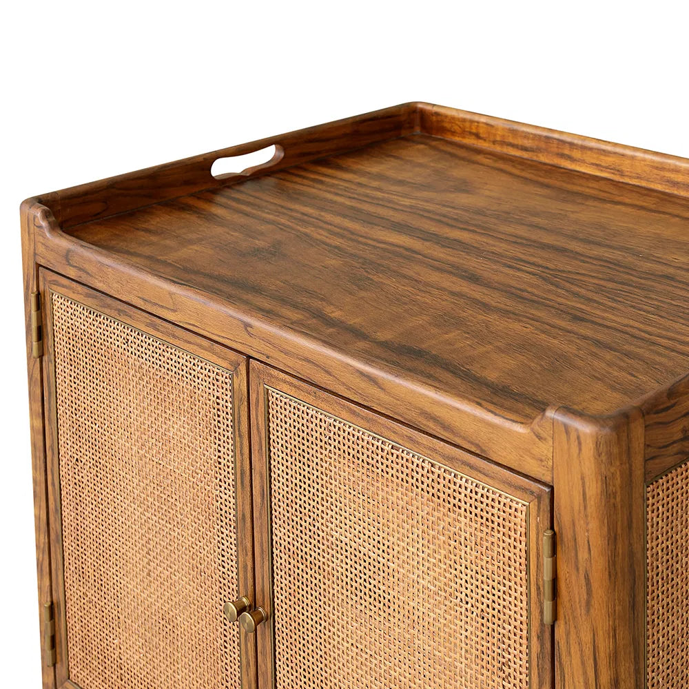 Julian Chichester | Monty Bedside in Light African Walnut & Rattan