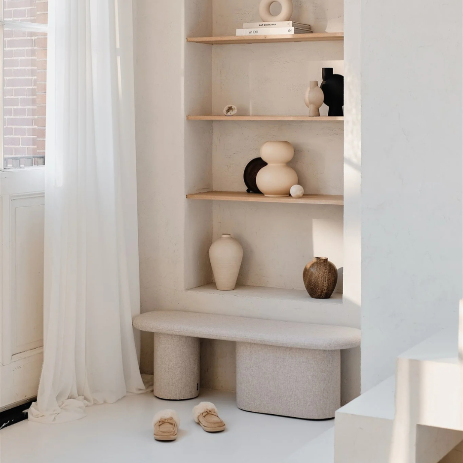 Noo.Ma | Rull Bench in Beige Wool