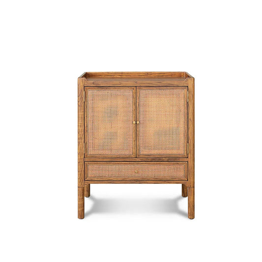 Julian Chichester | Monty Bedside in Light African Walnut & Rattan